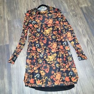 Chelsea & Violet Black Warm Floral Long Sleeve Dress Size XL Lettuce Neckline